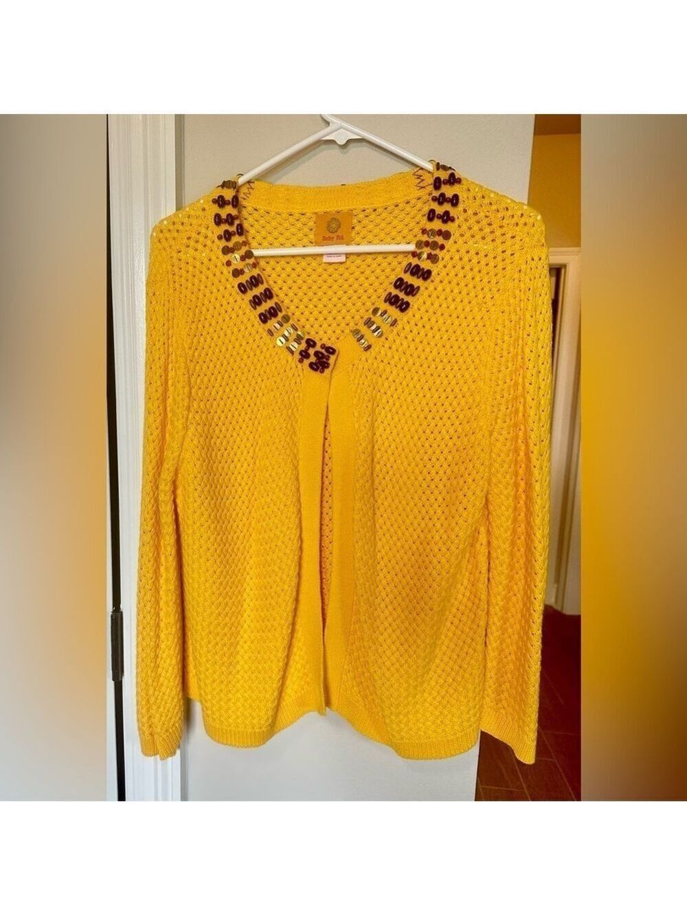 Ruby Rd. Women’s Open Weave Gorgeous Bright Yellow Cardigan Sweater Size L